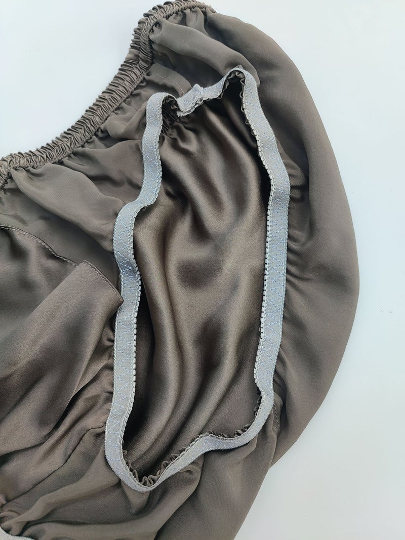 Men 100% Mulberry Silk Plain Crepe Satin Briefs- dark gray,natural silk underwear with double layered pure silk fabric crotch - Image 5